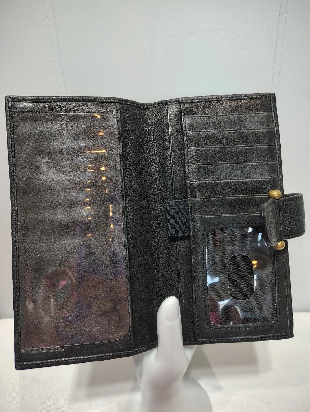Fossil Black Leather Checkbook Wallet Bifold Clutch Leather Pebbled Vintage